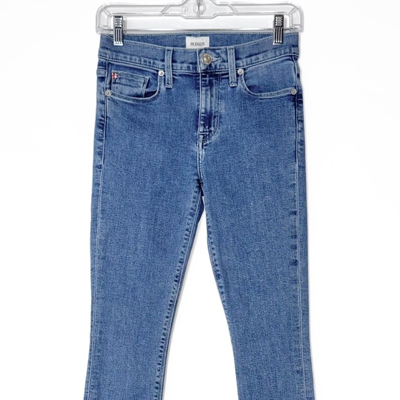 Hudson Fringe Hem Mid Rise Medium Wash Ankle Cropped Super Skinny Jeans Size 25 - Picture 7 of 12